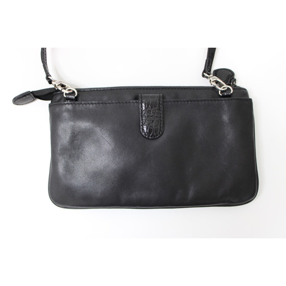 BRIGHTON Clutch Mini Purse Bag Wristlet Black Leather Floral Adorned BOW - Picture 4 of 8